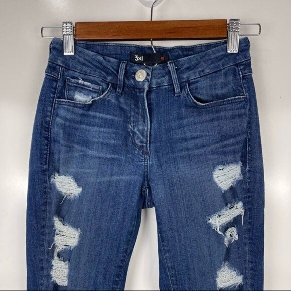 3x1 W2 Distressed Ripped Mid Rise Skinny Jeans Dark Wash Women's Size 24 - Picture 10 of 10